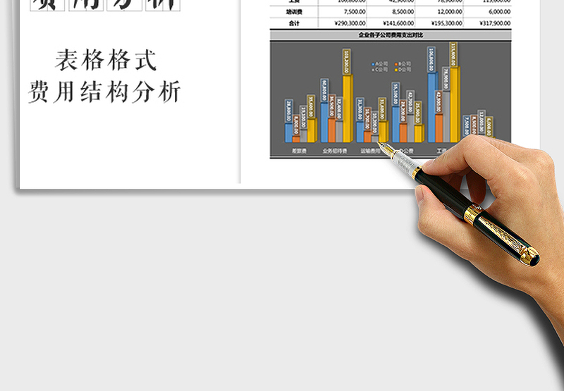 2025年簇状柱形图横向费用对比分析表免费下载