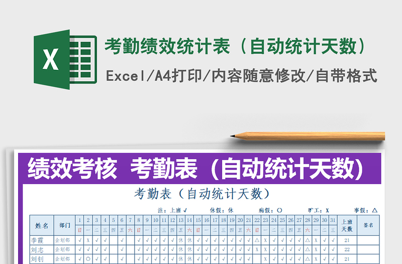 2025年考勤绩效统计表（自动统计天数）