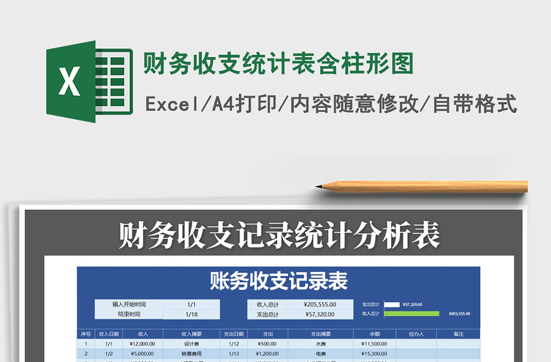 2025年财务收支统计表含柱形图