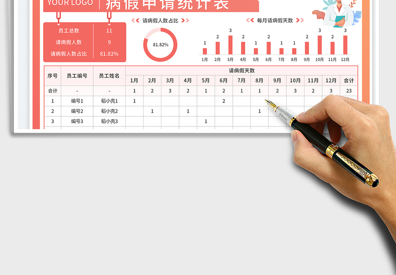2025病假申请统计表免费下载