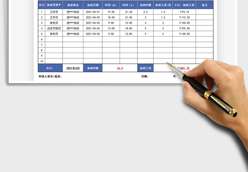 2025员工加班统计审批表免费下载