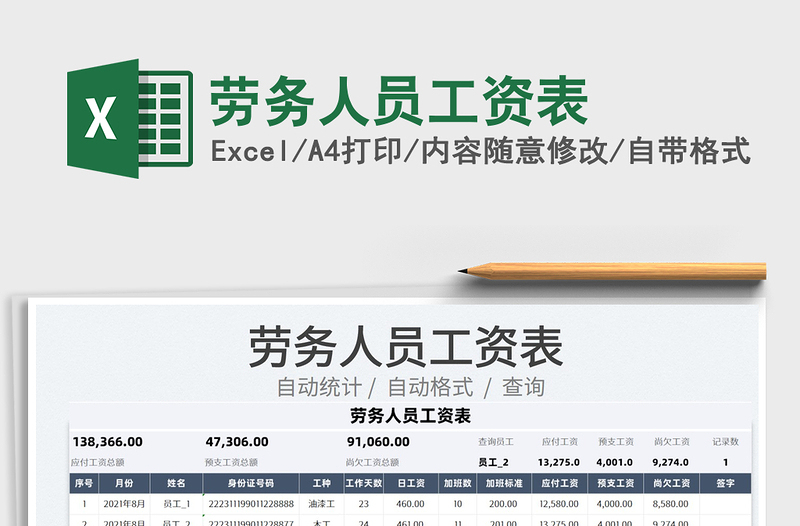 2025劳务人员工资表免费下载