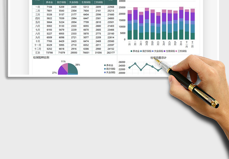 2025年公司年度社保支出结算图表模板