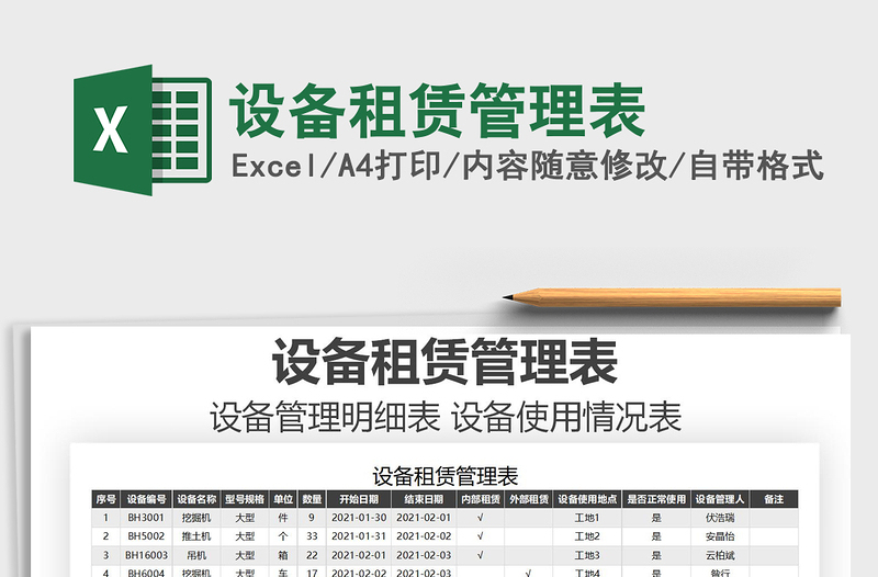 2025年设备租赁管理表