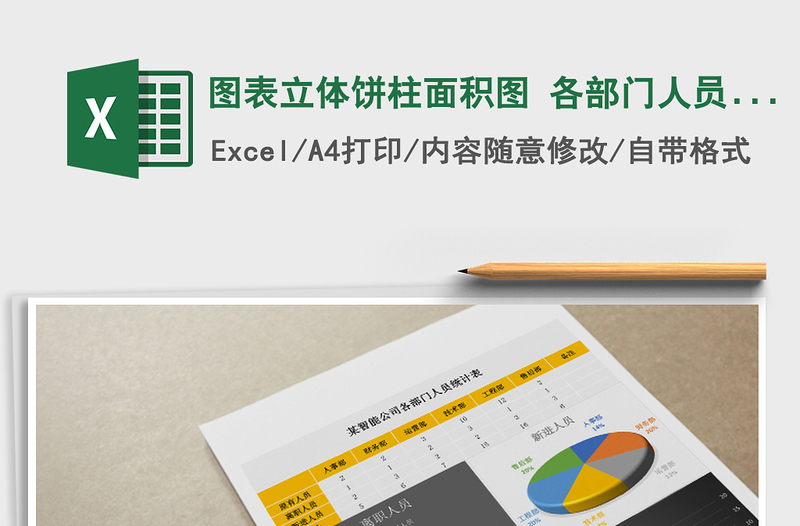 2025年图表立体饼柱面积图 各部门人员统计表免费下载