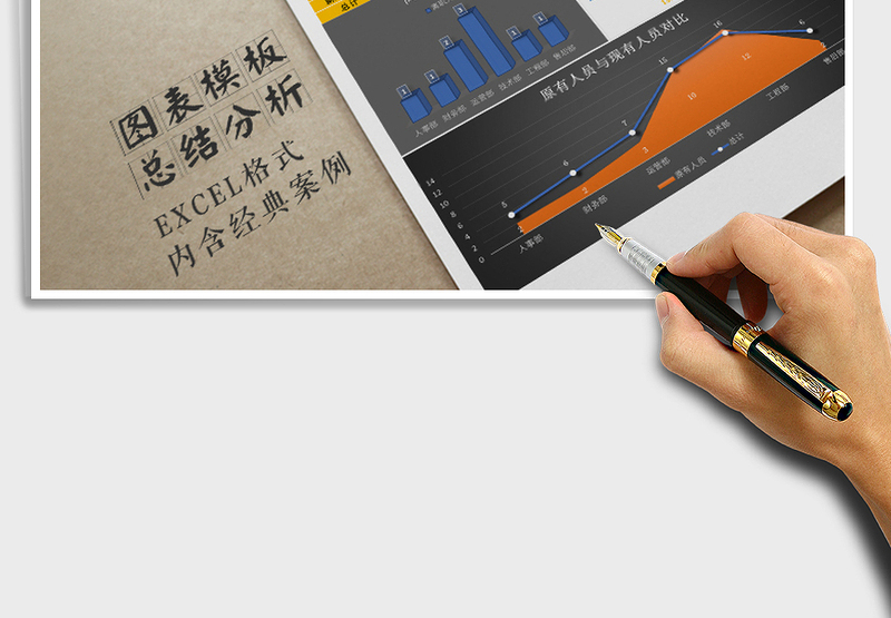 2025年图表立体饼柱面积图 各部门人员统计表免费下载