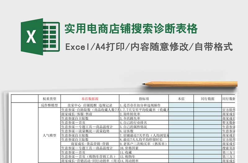 实用电商店铺搜索诊断表格