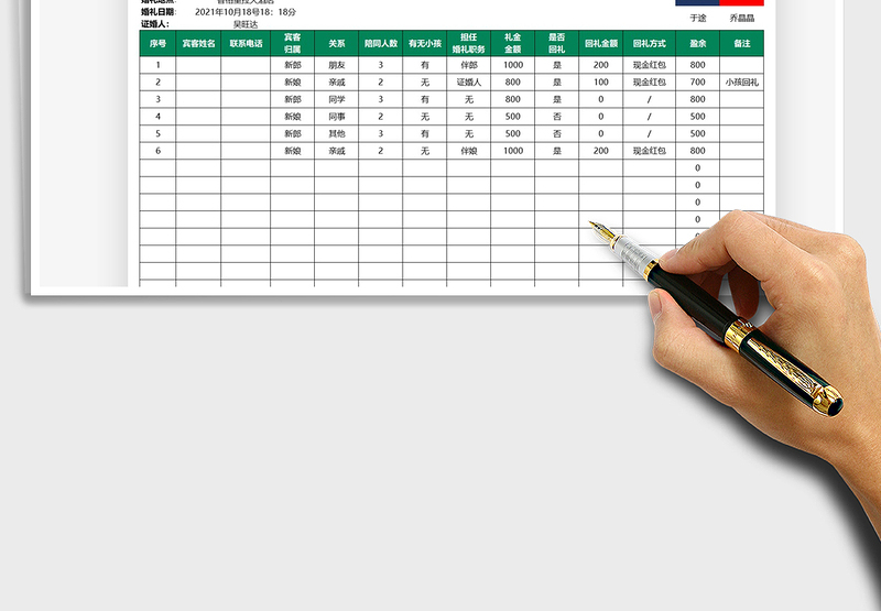 2025婚礼礼金登记明细表免费下载