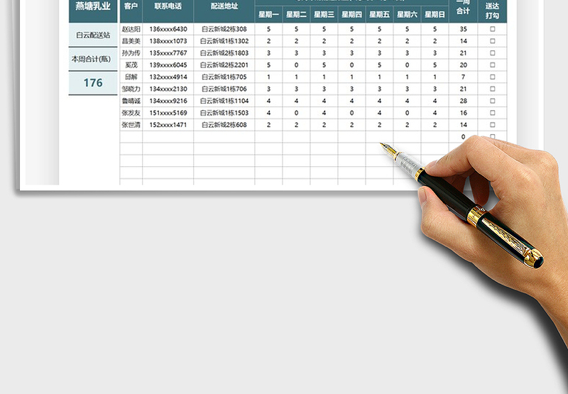 2025牛奶预定配送统计表免费下载