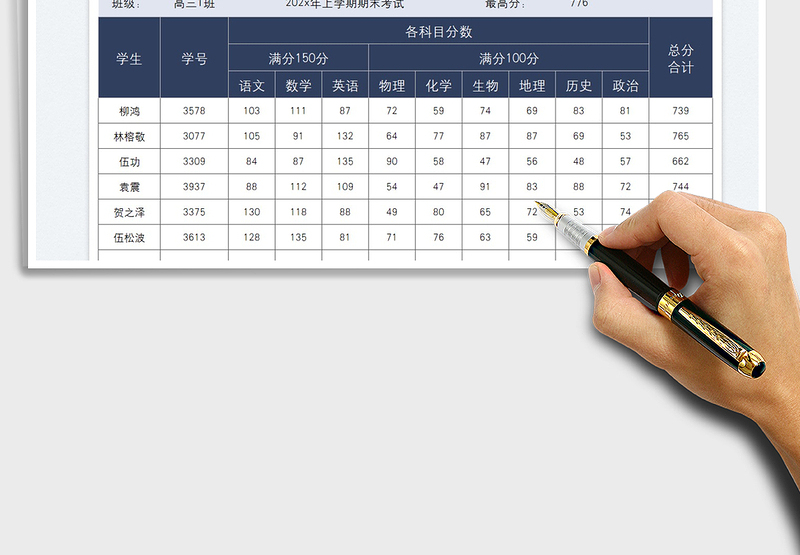 2025高中期末考试成绩统计表免费下载