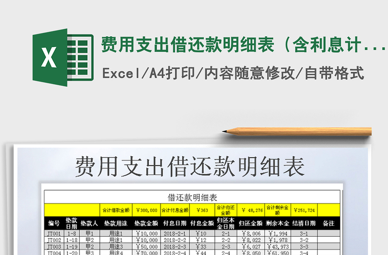2025年费用支出借还款明细表（含利息计算）免费下载