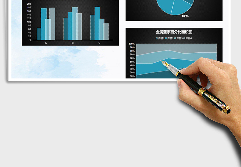 2025年商务金属蓝色系图表模板报表饼图