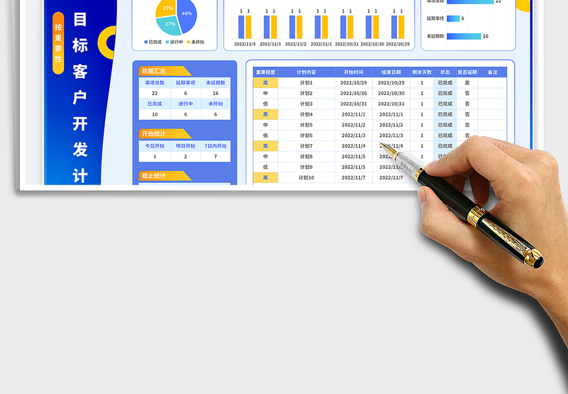 2025蓝色渐变风目标客户开发计划表（按重要性）免费下载
