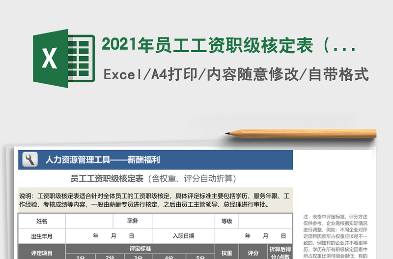2025年员工工资职级核定表（含权重、评分自动折算）