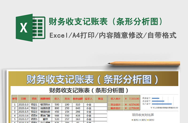 2025年财务收支记账表（条形分析图）