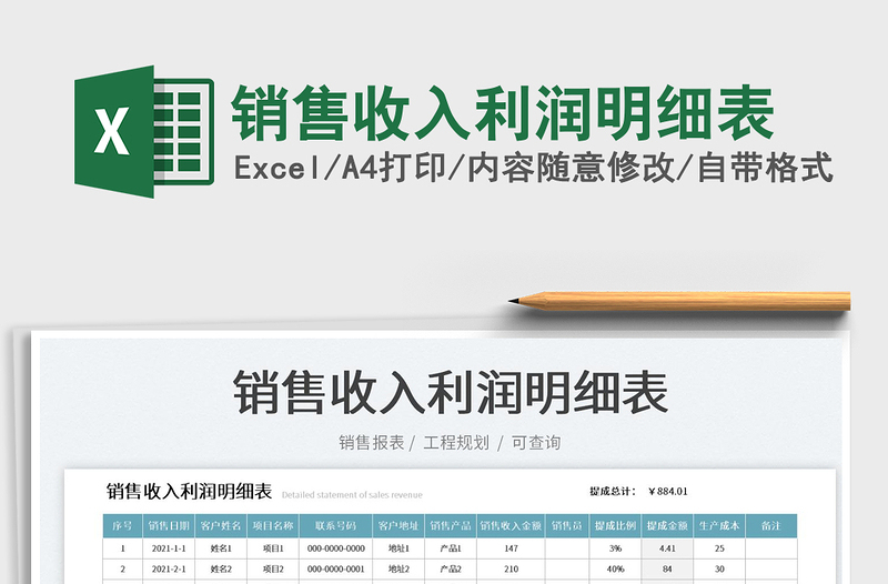 2025销售收入利润明细表免费下载