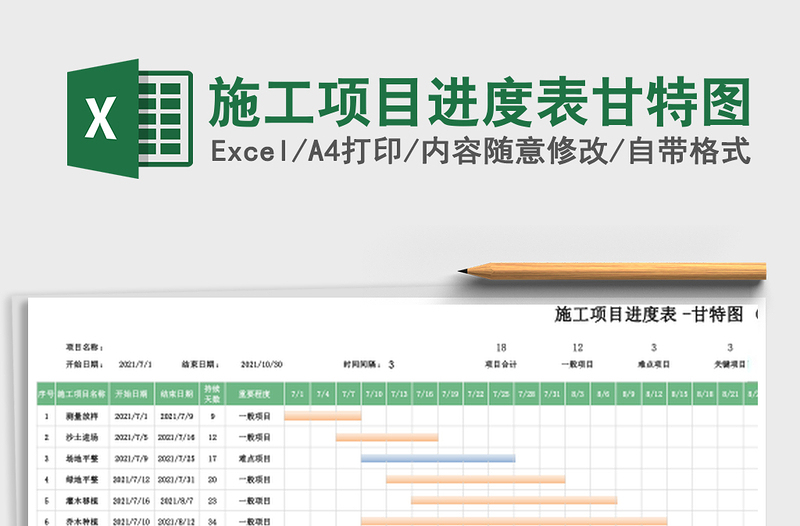 施工项目进度表甘特图