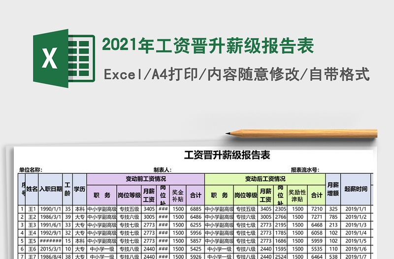2025年工资晋升薪级报告表