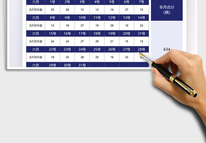 2025汽车美容每日洗车数量统计表免费下载