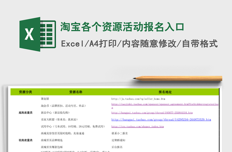 淘宝各个资源活动报名入口