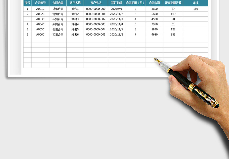 2025年合同管理明细表-到期提醒