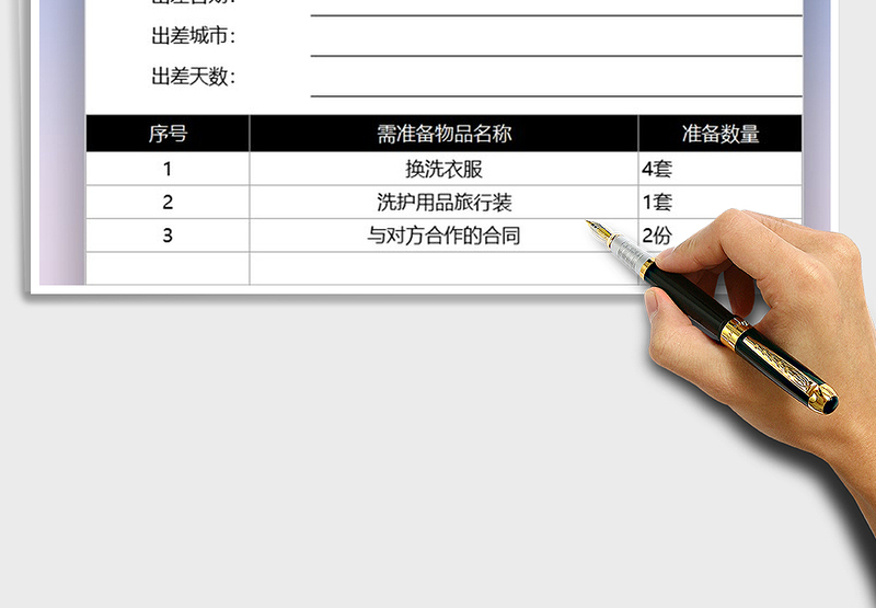 2025年行政领导出差准备物品明细表免费下载