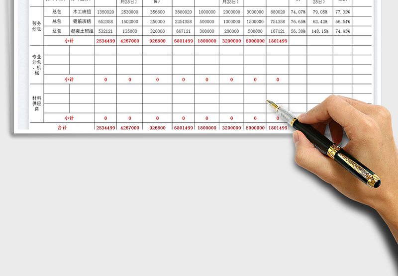 2025劳务分包供货商结算付款明细表免费下载