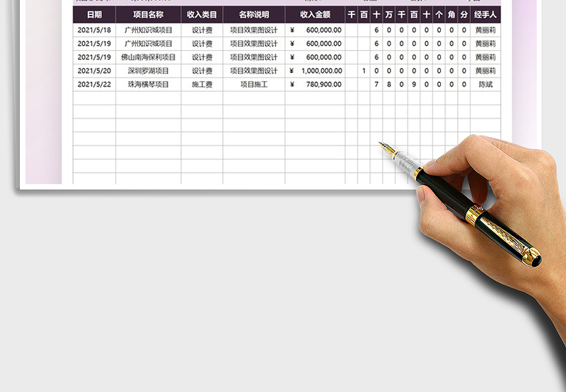 2025财务项目收入记账表免费下载