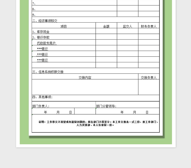 2025年财务工作移交清册表