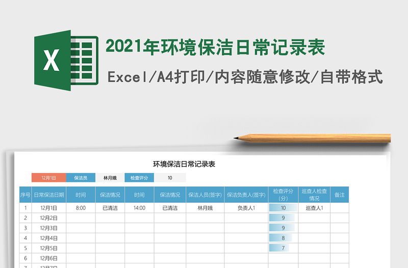 2025年环境保洁日常记录表