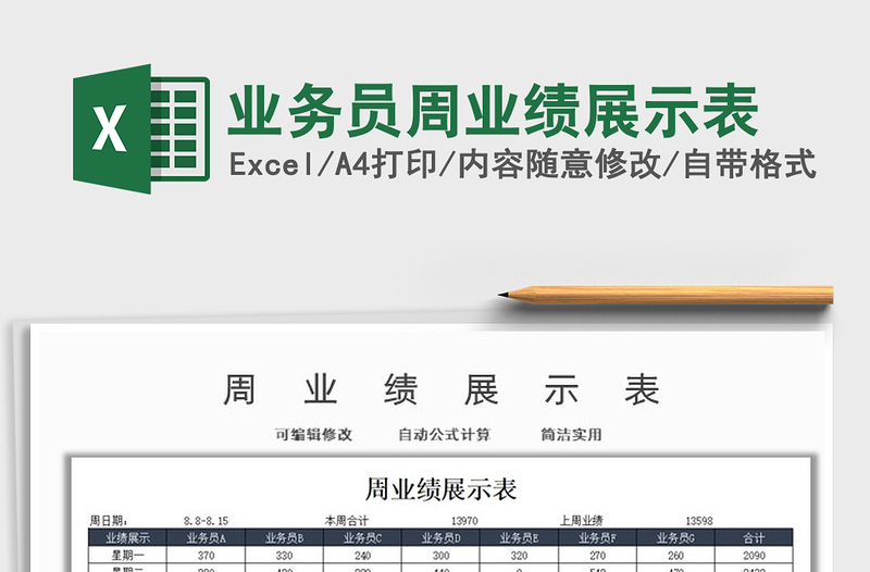 2025业务员周业绩展示表免费下载