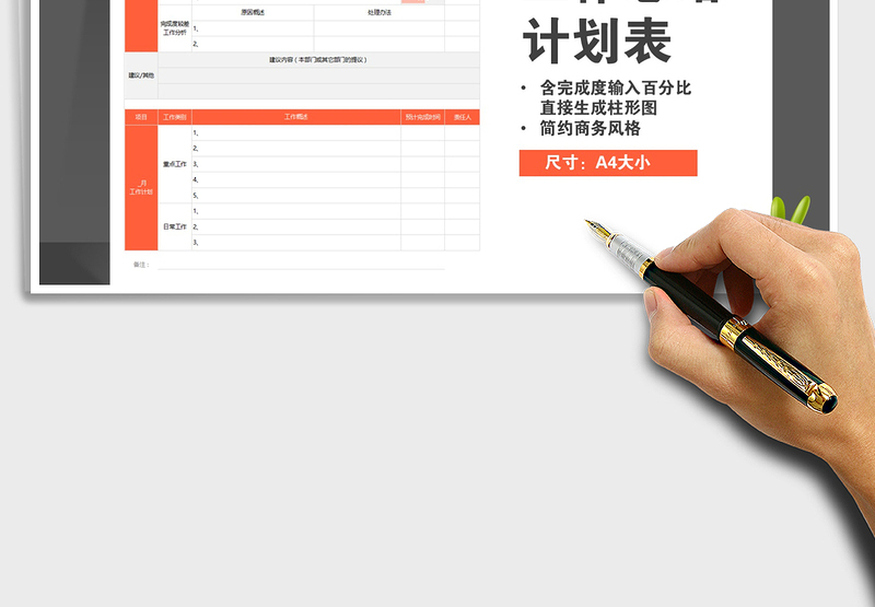 2025年月度工作总结计划表（自动化图表·商务橙色风格）