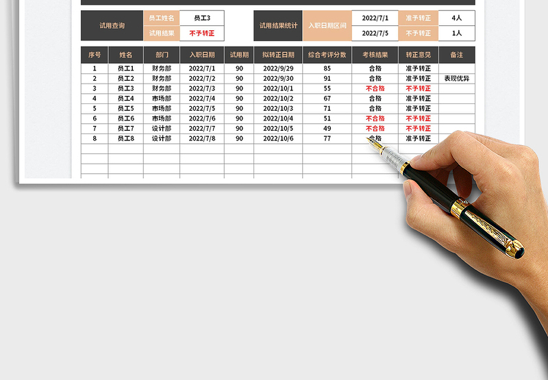 2025试用期员工管理表免费下载