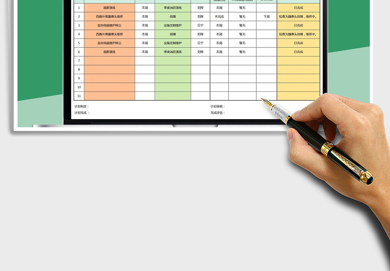 2024年部门周工作计划及完成情况评估表exce表格