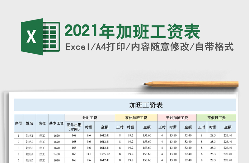 2025年加班工资表