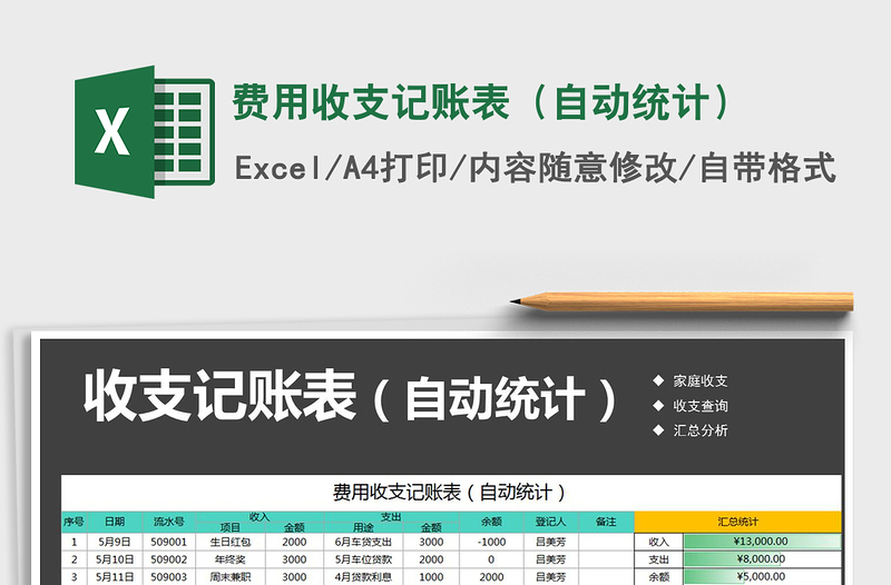 2025年费用收支记账表（自动统计）