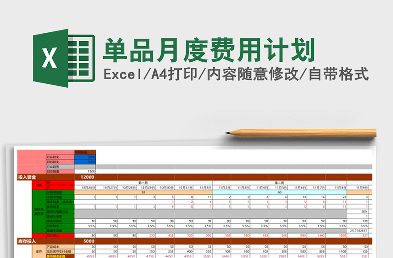 单品月度费用计划