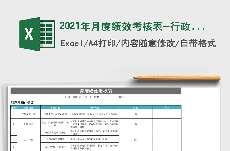 2025年月度绩效考核表-行政部