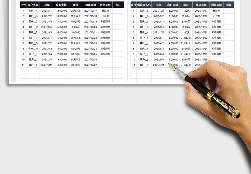 2025应收应付明细表（账龄分析）免费下载