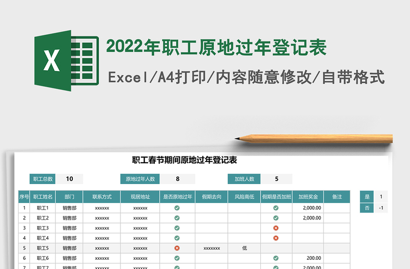 2025年职工原地过年登记表