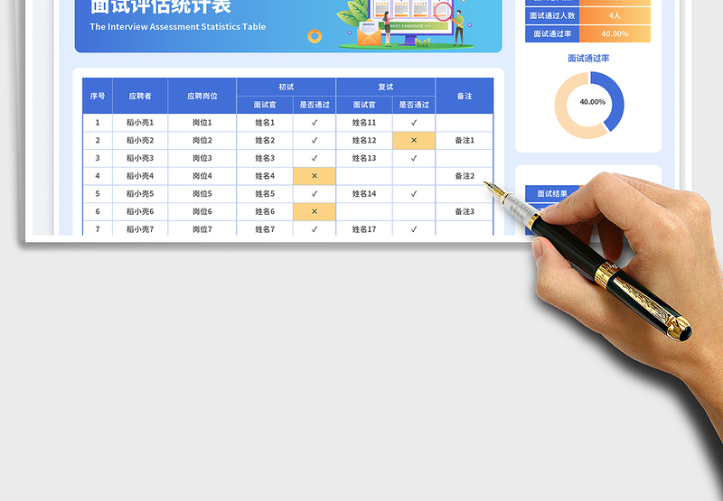 2025蓝色商务风汇总统计面试评估表免费下载