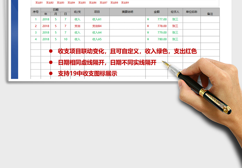 2025年收支管理（收支可自定义，联动处理，图表自动，）