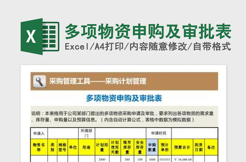 2025多项物资申购及审批表免费下载
