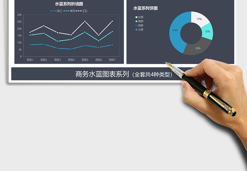 2025年商务水蓝系列简约图表模板折线图
