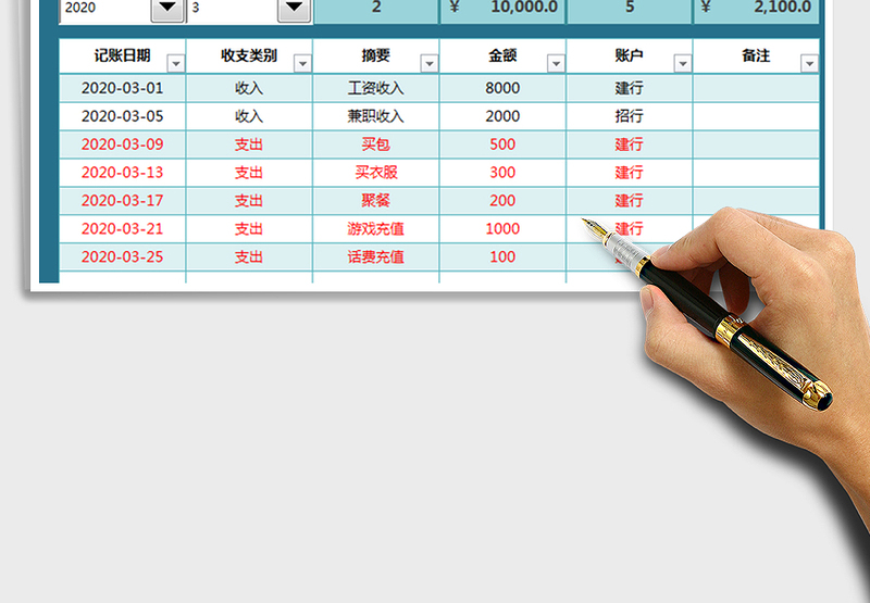 2025年收支记账表-公式自动汇总