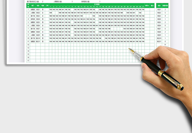 2025员工月出勤统计表免费下载