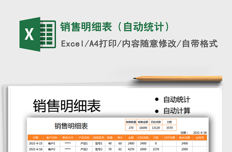 2025销售明细表（自动统计）免费下载