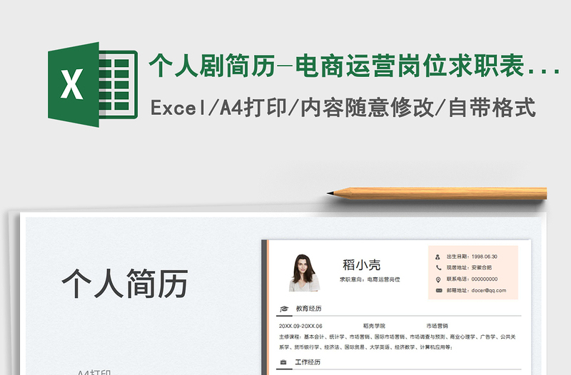 2025个人剧简历-电商运营岗位求职表格简历免费下载