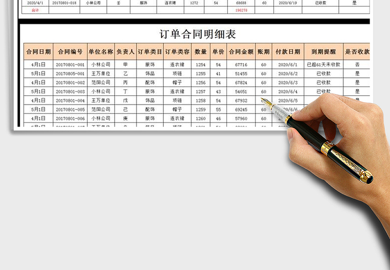 2025年订单合同明细表-对账明细