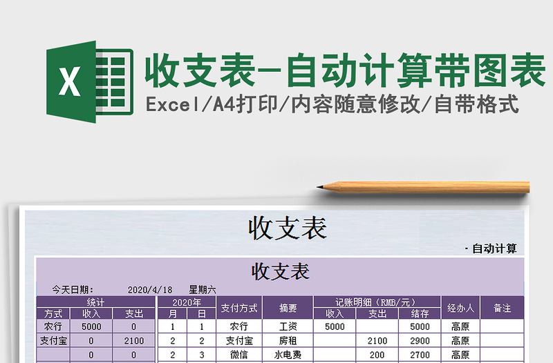 2025年收支表-自动计算带图表